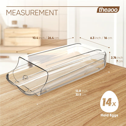 theaoo Egg Holder for Fridge, Automatic Rolling Egg Container for Refrigerator, Clear Plastic Egg Dispenser, Stackable Eggs Organizer with Quick Removable inner Tray For Organizers and Storage, 1Pack