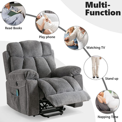 CANMOV Large Power Lift Recliner Chairs with Massage and Heat for Elderly Big People, Heavy Duty Motion Reclining Mechanism-Anti Skid Fabric Recliner Chair with 2 Concealed Cup Holders,Dark Gray