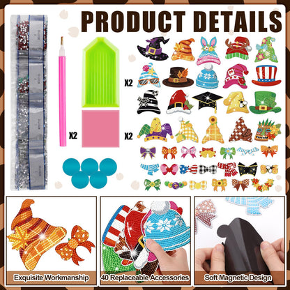 DoubleFill 42 Pcs Summer Diamond Kits 4th of July Interchangeable Wooden Table Decorations DIY Summer Holiday Party Seasonal Tiered Tray Art Decor Diamond Painting Magnets(Highland Cow)