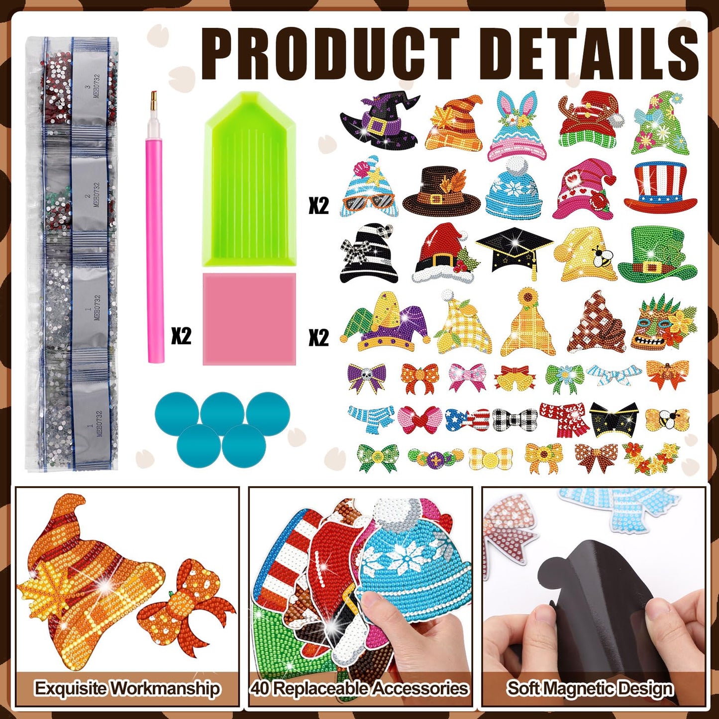 DoubleFill 42 Pcs Summer Diamond Kits 4th of July Interchangeable Wooden Table Decorations DIY Summer Holiday Party Seasonal Tiered Tray Art Decor Diamond Painting Magnets(Highland Cow)