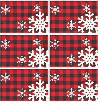 Christmas Red Plaid Snowflake Placemats, Set of 6, Heat-Resistant, Washable Table Mats for Kitchen Dining Decoration