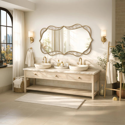 Besdomus Large Gold Bathroom Mirror: 30"x60" Scalloped Modern Long Full Length Vanity Wall Mirror - Farmhouse Decorative Vertical or Horizontal Hanging for Living Room/Entryway/Bathroom/Bedroom