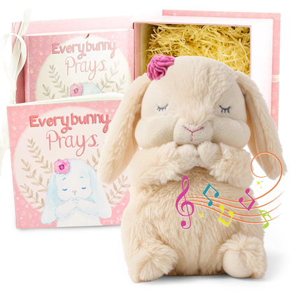 Tickle & Main Everybunny Prays Bunny Plush & Musical Prayer Toy for Christening Gifts for Girls - Pink, 7 in - Baby Dedication & Baptism Gifts for Girls with Illustrated Board Book