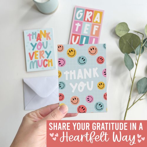 Hadley Designs Bulk Thank You Cards with Envelopes - 54 Kids Thank You Cards For Teachers, Cute Thanks Blank Cards and Envelopes, Fun Appreciation Note Card for Birthday, Baby Shower & Small Business