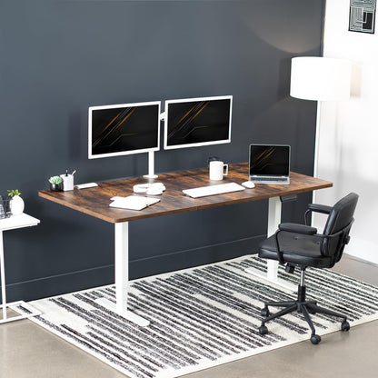 VIVO Electric 71 x 36 in Dual Motor Rustic Sit Stand Desk, Memory Height Adjustment, 2B Series, Vintage Brown Top White Frame, DESK-KIT-2W7N-36