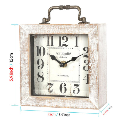 BITALYE Retro Desk Clock, White Vintage Wooden Table Clock,