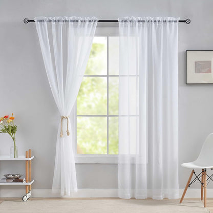 Home Brilliant White Sheer Curtains, 63 Inch Length Rod Pocket Drape, 54" Width x 63" Length, 2 Panels