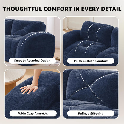 Blue L-Shaped Sectional Couches for Living Room, Velvet Fabric Boneless Couch, No Assembly Cloud Modular Sectional Sofa with 1 Ottoman, Foam Couch Compressed Sofa Set for Apartment, Sofas para Sala