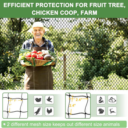 DQS 25'x50' 1' Bird Netting - Heavy Duty with Square Mesh, Poultry Netting for Chicken Coop Roof, Garden Protection