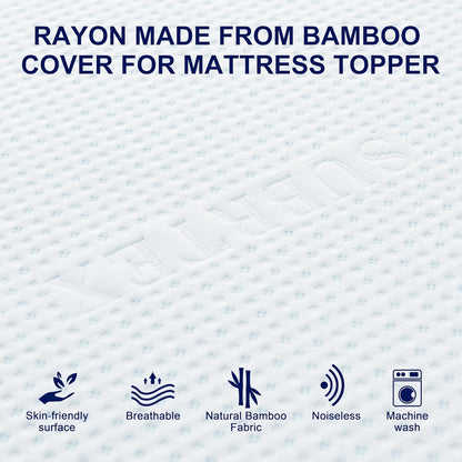 subrtex 3 Inch Mattress Topper Cover (Only Cover), Bamboo Removable Mattress Encasement with Zippers, Twin XL