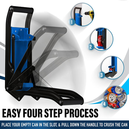 Can Crushers for Recycling - 16 oz Heavy Duty Aluminum Can Crusher Wall Mounted - Soda and Beer Can Smasher for Recycling with Bottle Opener - For 12 and 16 oz Cans - Easy to Install, Blue - RamPro