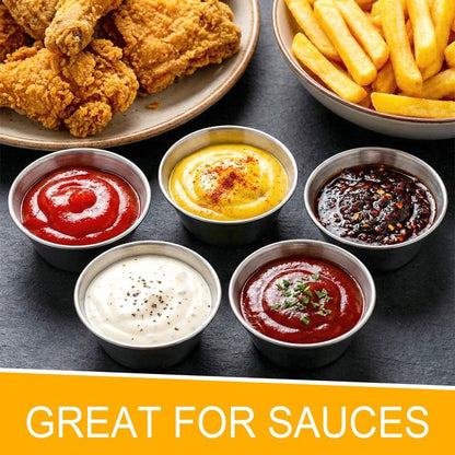 Remerry 200 Pcs Metal Sauce Cups Individual Salsa Metal Ramekins Dipping Stainless Steel Sauce Cups Bulk Salsa Bowl Round Condiment Ramekins (1.5 oz)