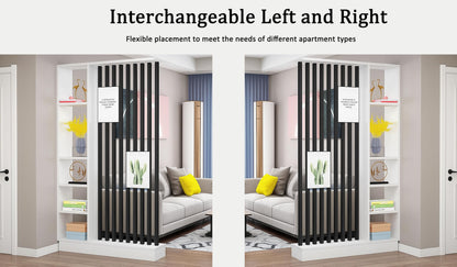 Wall Room Divider with Storage Shelves, Modern Freestanding Room Divider Screen, Open Room Wood Partition for Home & Office Decor (Grey + Black, 39.5" L x 9.5" W x 79.5" H)
