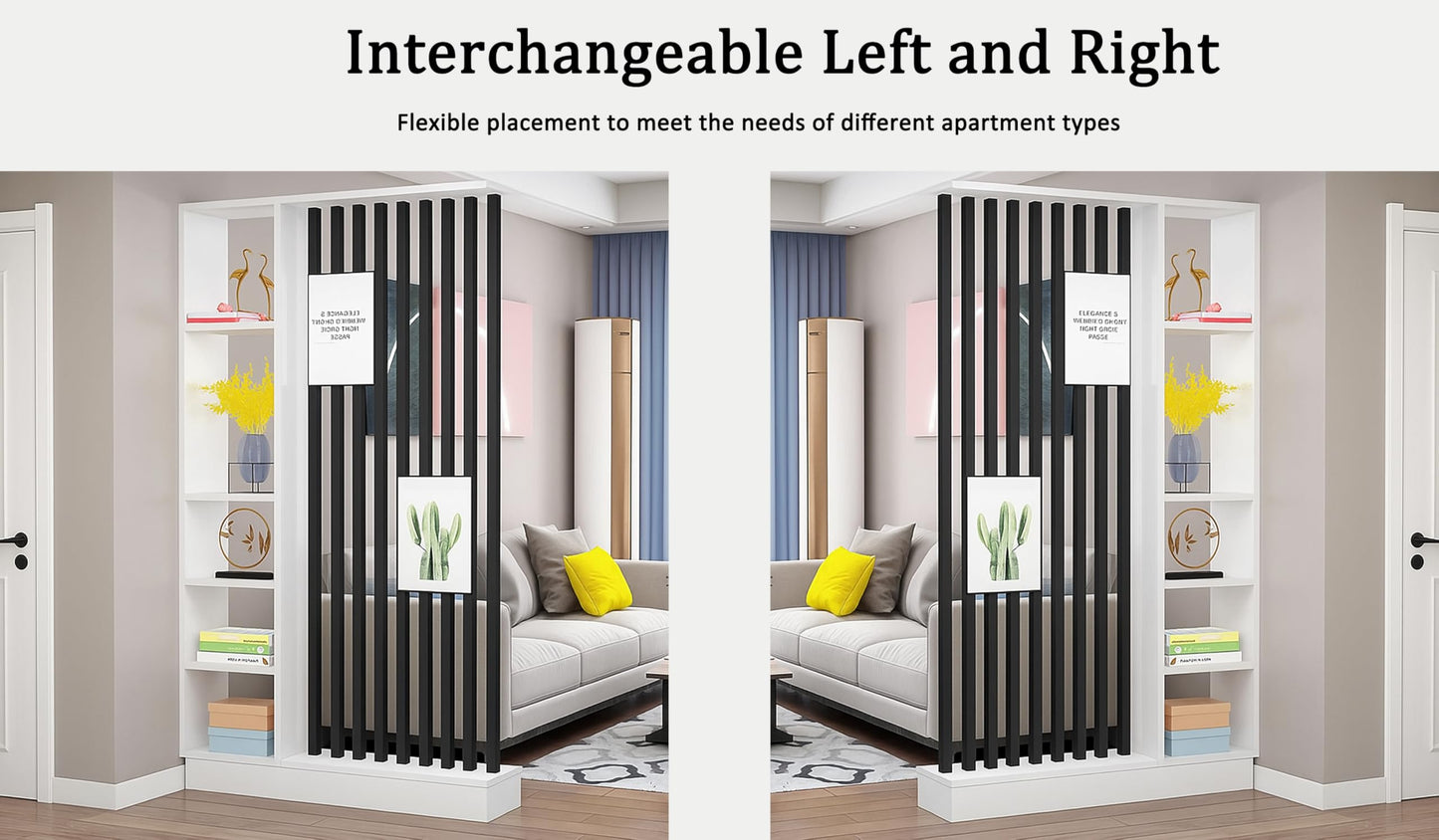 Wall Room Divider with Storage Shelves, Modern Freestanding Room Divider Screen, Open Room Wood Partition for Home & Office Decor (Grey + Black, 31.5" L x 9.5" W x 79.5" H)