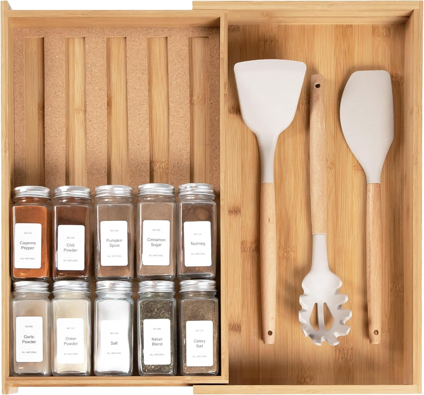 15 100% KitchenEdge Spice Drawer Organizer with Expandable Storage. Holds up to Spice Jars (Not Included), Non-Slip
