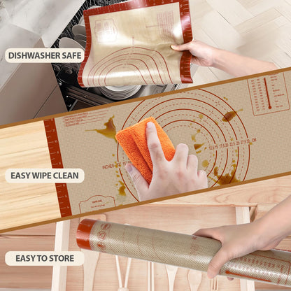 Silicone Baking Mat, 24" x 16" Baking Mat, Pastry Rolling Sourdough Baking Mat Supplies for Making Pizza, Pie, Cookies, Bread