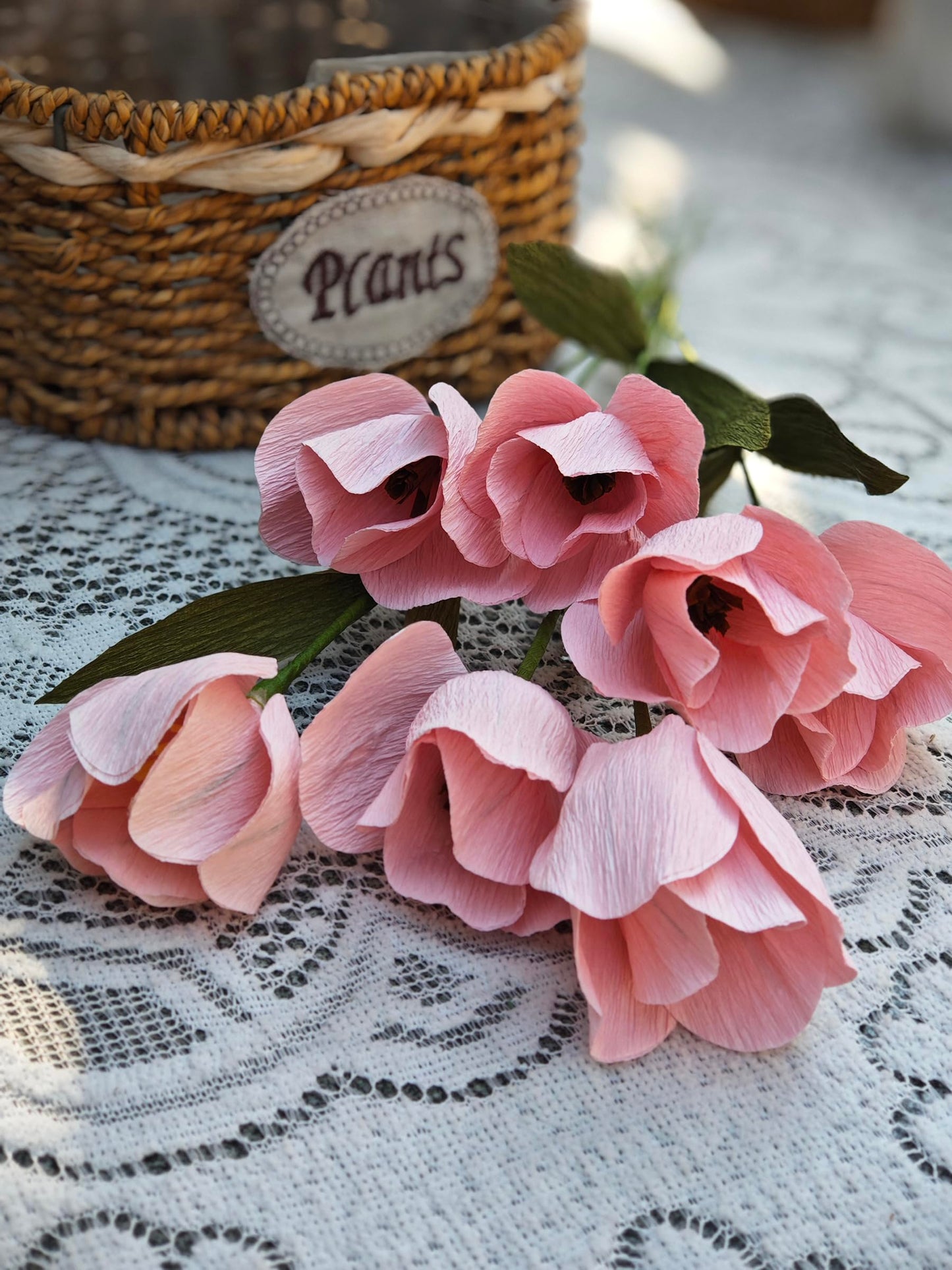 Mybbshower Pink Crepe Paper Tulip for Home Decor DIY Kit with Floral Tape & 12 Wire Stems DIY Craft Projects Crepe Paper Flower