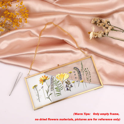 OGANAZI Double Glass Pressed Flower Frames with Metal Chain - 4"x9" Wall Hanging Floating Frames for Dried Flowers Decorative Picture Frame Display Holder for Home Plant Specimen Artwork
