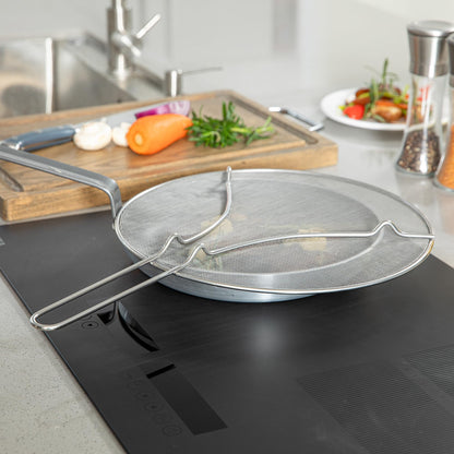 Restaurantware Splatter Screen 1 Count 13" Fine Mesh Cover Stainless Steel Splatter Guard with Resting Feet Cooking Protector for Frying Pan, Cooking Pots, Saute, Grease and Oil, Kitchen Tool