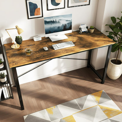 Sweetcrispy Computer Small Office Desk 32 Inch Student Study Writing Work with Metal Frame Wood Tabletop Modern Simple PC Home Bedroom Table, Rustic Brown