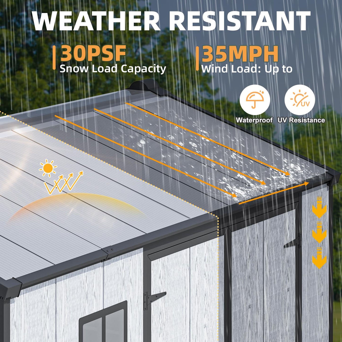 MELLCOM 6 x 8 FT Plastic Outdoor Storage Shed with Windows, Plastic Outdoor Storage Tool Shed with Floor and Lockable Door, Resin Garden Shed for Lawnmower, Bike, Pool Supply