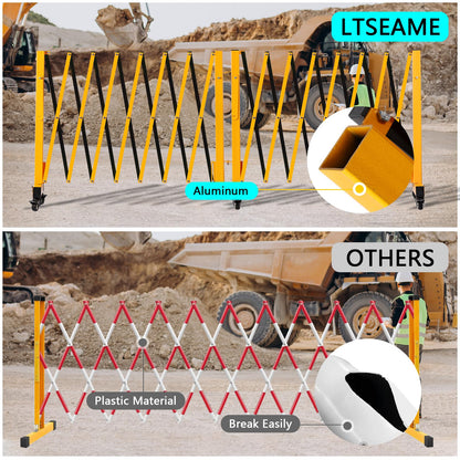 LTSEAME 23FT Industrial Expandable Barricade Folding Security Gate with Wheels,Retractable Driveway Gate with Aluminum Fence