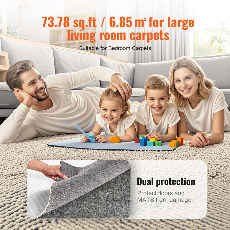 VEVOR 8' x 10' Rug Pad Gripper Without Slip-Resistance - 1/4" Thick Polyester Felt Padding Cushion for Area Carpet Runner Hardwood Floors Living Room - Grey