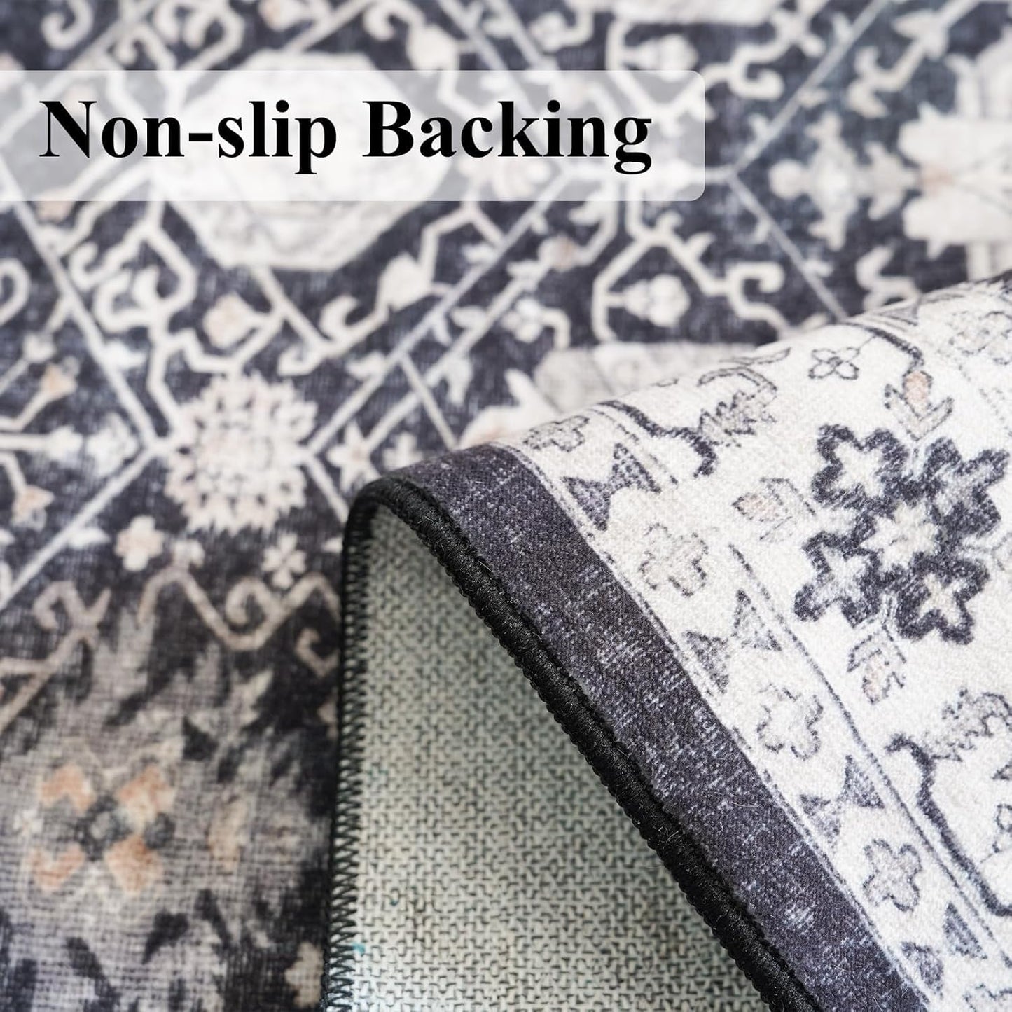 Skiennix 2x4 Washable Area Rug - Stain Resistant Kitchen Runner | Ultra Soft Non-Slip Indoor Carpet in Black