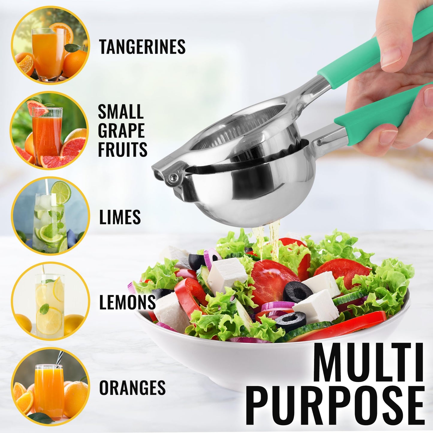 Zulay Lemon Squeezer Stainless Steel with Premium Heavy Duty Solid Metal Squeezer Bowl (Black Grip, Large)