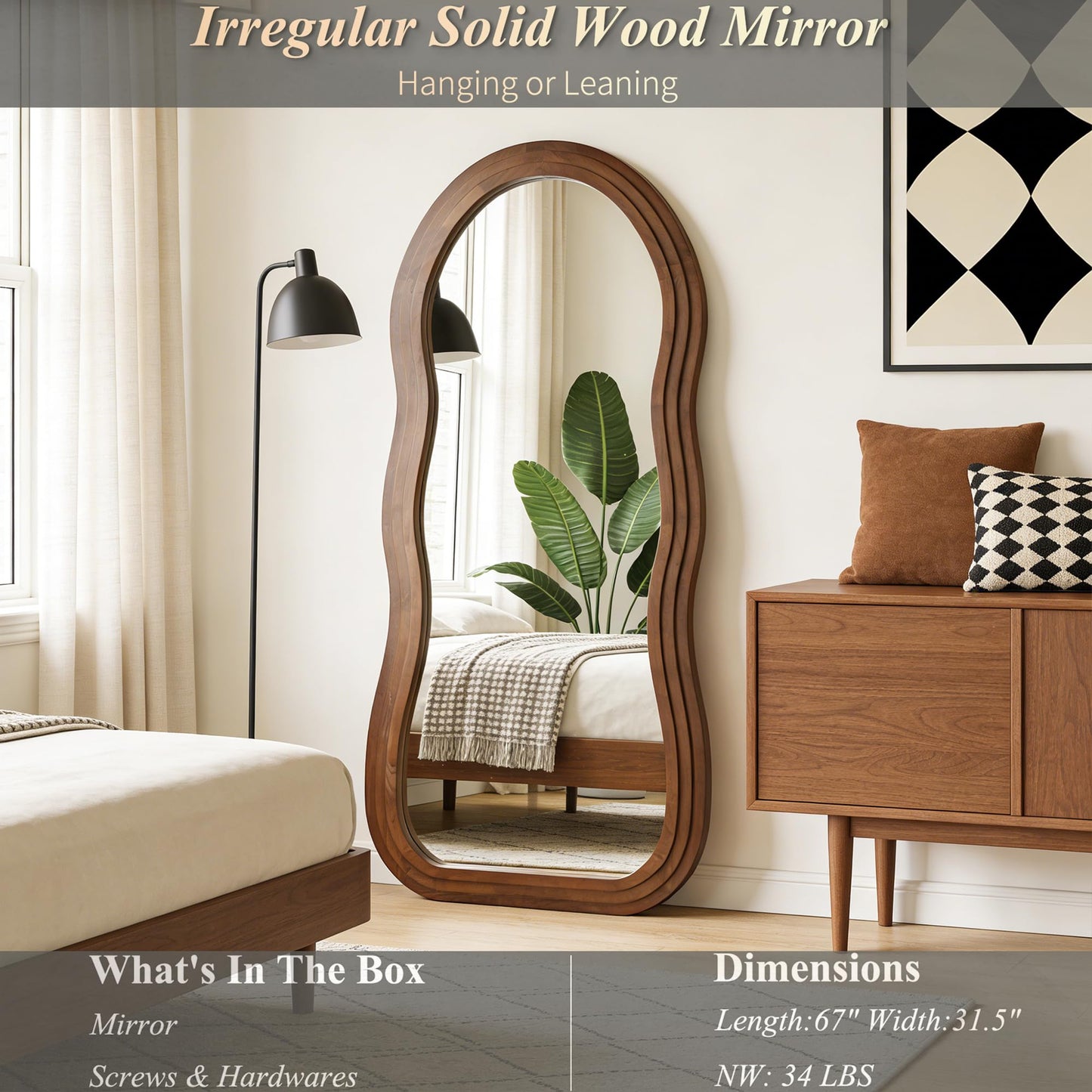 DAOYIJIAJU Wavy Full Length Mirror, 67"x31.5" Large Irregular Aesthetic Mirrors with Triple Layer Solid Wood Frame, Premium Organic Floor Mirror for Living Room Entryway Hallway, Leaning/Hanging