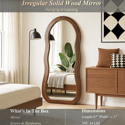 DAOYIJIAJU Wavy Full Length Mirror, 67"x31.5" Large Irregular Aesthetic Mirrors with Triple Layer Solid Wood Frame, Premium Organic Floor Mirror for Living Room Entryway Hallway, Leaning/Hanging