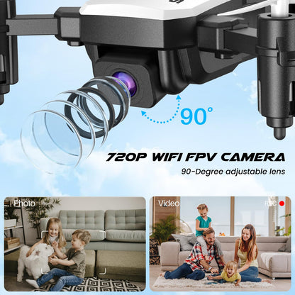 SIMREX Drone With Camera for Kids Adults,Mini RC Quadcopter Foldable,Altitude Hold, 3D Flip, Headless Mode, Gravity Control, 2 Batterie, Gifts for Kids, Adults, Beginner (New White)