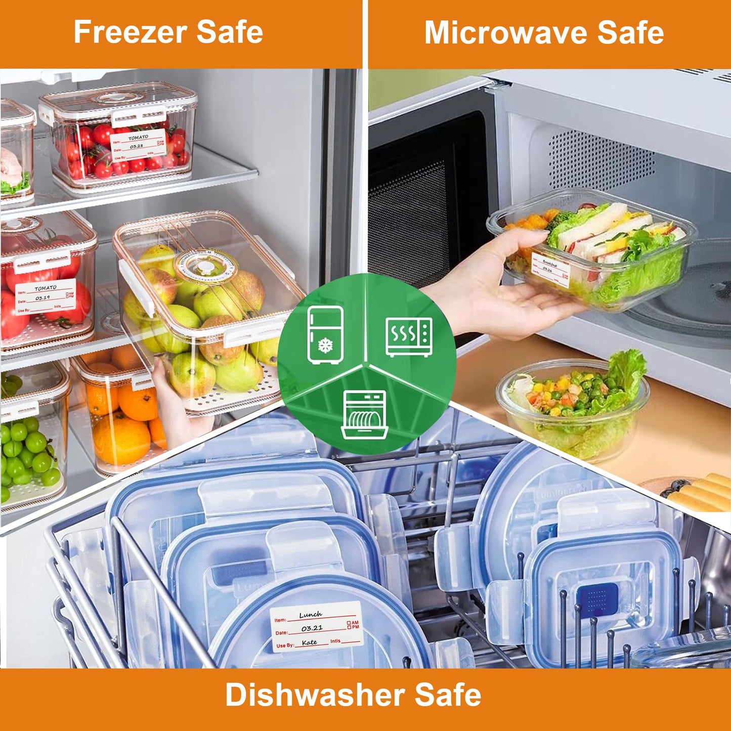 1000Pcs Food Labels, AIMEIKI 2 Rolls 1 x 2 Inch Removable Date Stickers Waterproof Food Storage Stickers for Freezer, Refrigerator, Food Containers Easy Clean No Residue