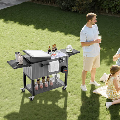 VEVOR 80QT Rolling Ice Chest, Holds up to 50 Bottles / 110 Cans, Portable Patio Party Bar Drink Cooler Cart with Bottom Shelf & Foldable Side Shelves, Beverage Pool with Swivel Wheels & Bottle Opener