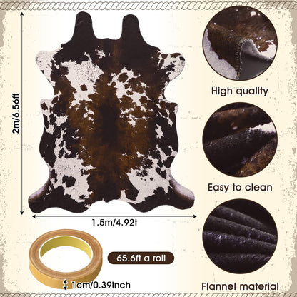 Breling 59" x 79" Western Party Decoration Faux Cowhide Rug Western Animal Flannel Cow Print Rug Farmhouse Rustic Home Decor for West Theme Birthday Party Supplies Bedroom Decor(Brown,Elegant Style)
