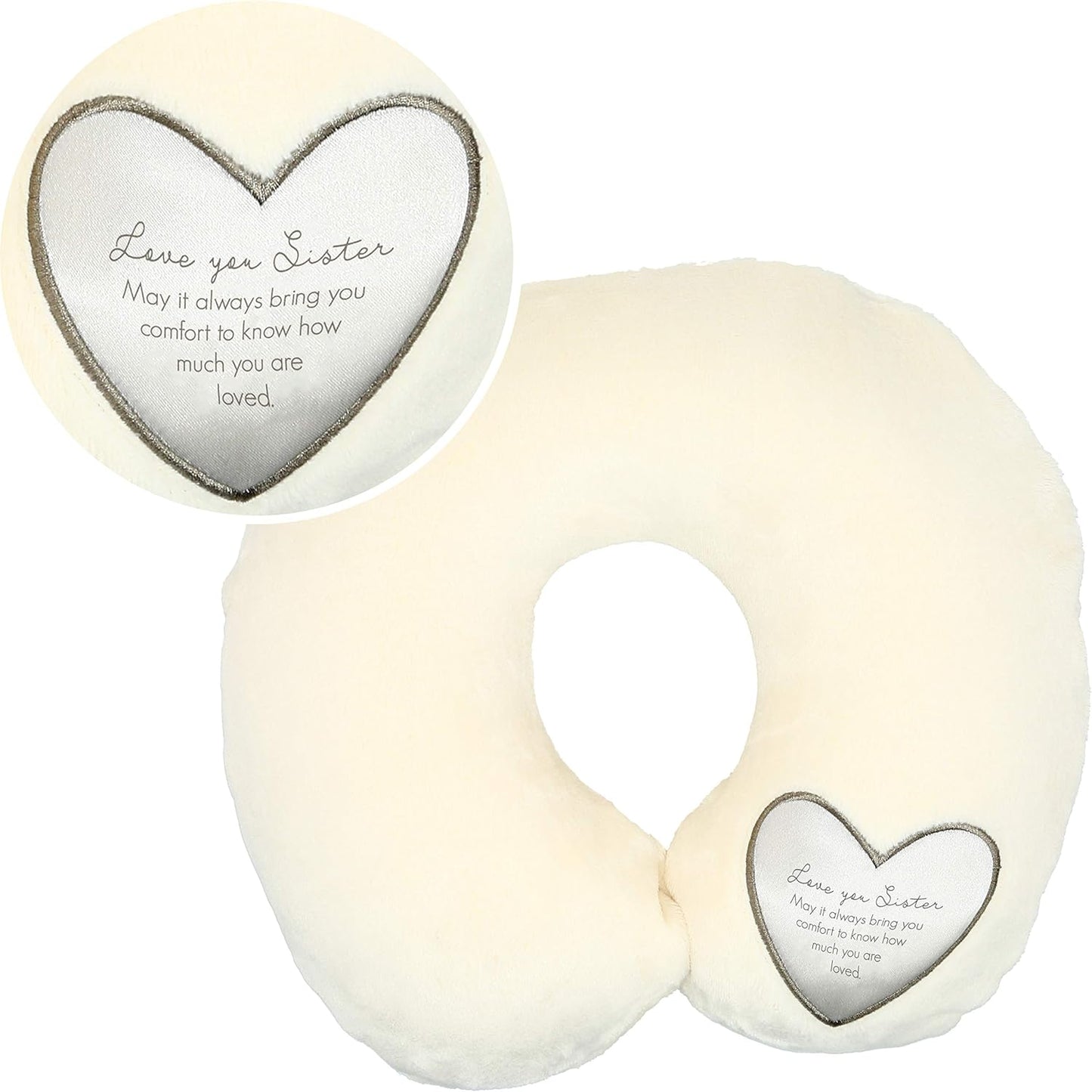 Pavilion Gift Company Soft Memory Foam Travel Neck Pillow for Hospital Stay, Love You Sister, Cream
