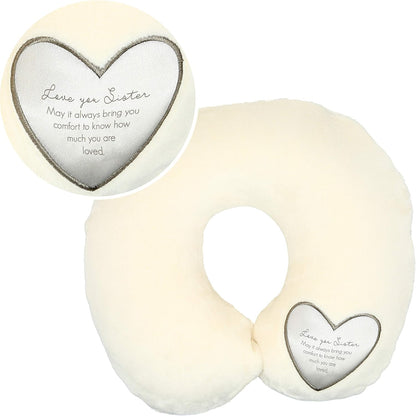 Pavilion Gift Company Soft Memory Foam Travel Neck Pillow for Hospital Stay, Love You Sister, Cream