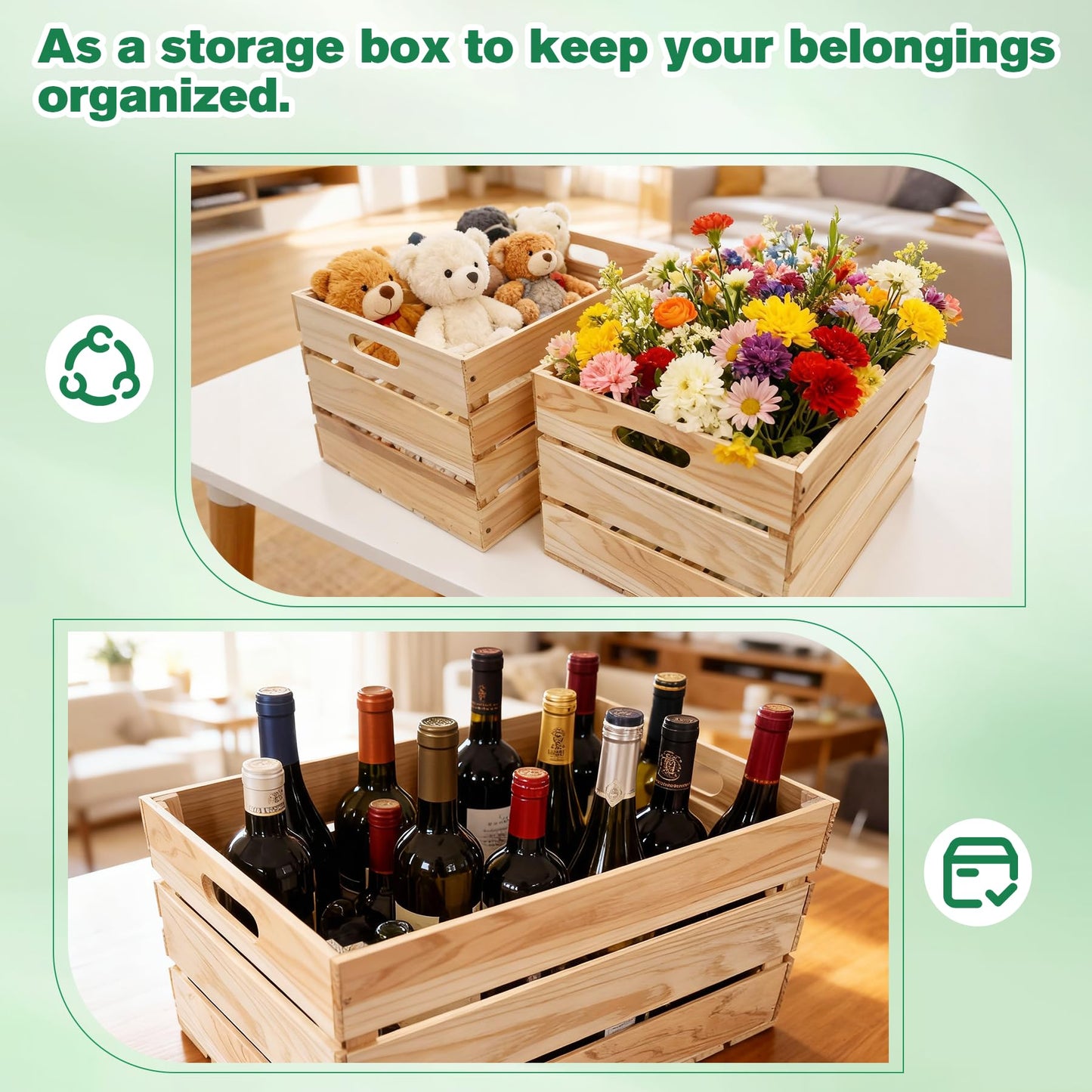 varrisin 3 Pcs Large Wood Crates Box for Deco Storage Nesting Wood Boxes with Handles Decorative for DIY Office Home Storage Art Craft (15.7x11.8x10.5in)
