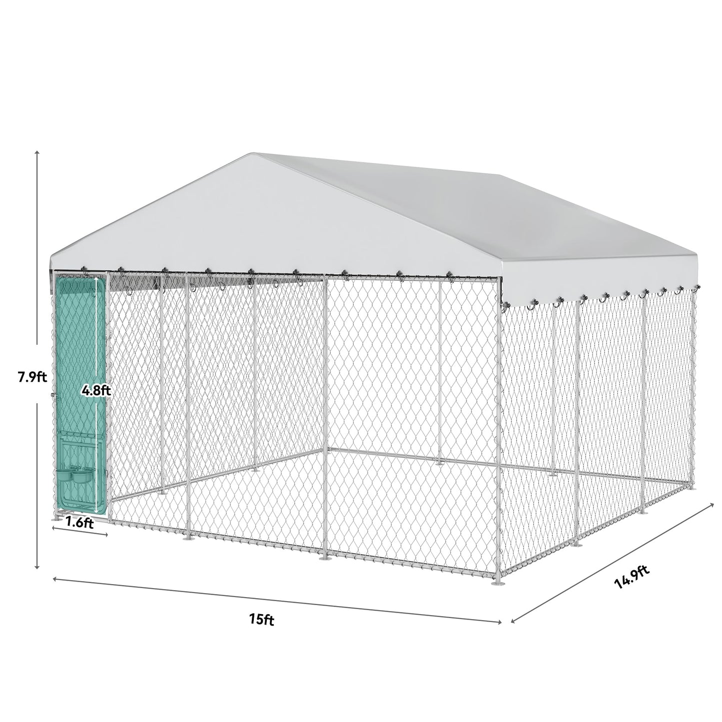 YITAHOME 14.8'x14.8' Large Outdoor Dog Kennel with Rotating Feeder Bowls, Outdoor Dog Enclosure with Roof, Heavy Duty Dog Cage for Large Dogs