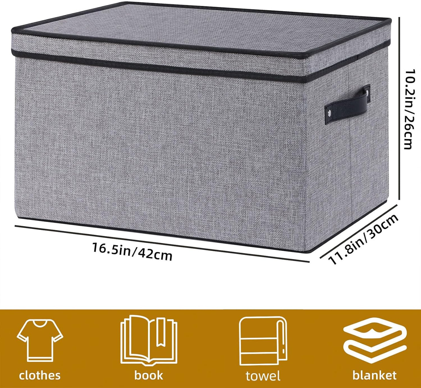 Fabric Storage Boxes, 3 Pack Large 16.5 x 11.8 x 10.2 Inch Baskets with Lids, Decorative Linen Closet Organizers with