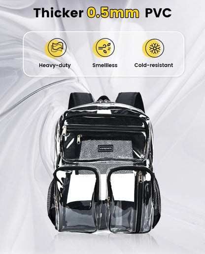 Vorspack Clear Backpack for School - Heavy Duty See Through Bookbag for Girls Boys Large Transparent Backpacks for Work, Travel, Festival - Black