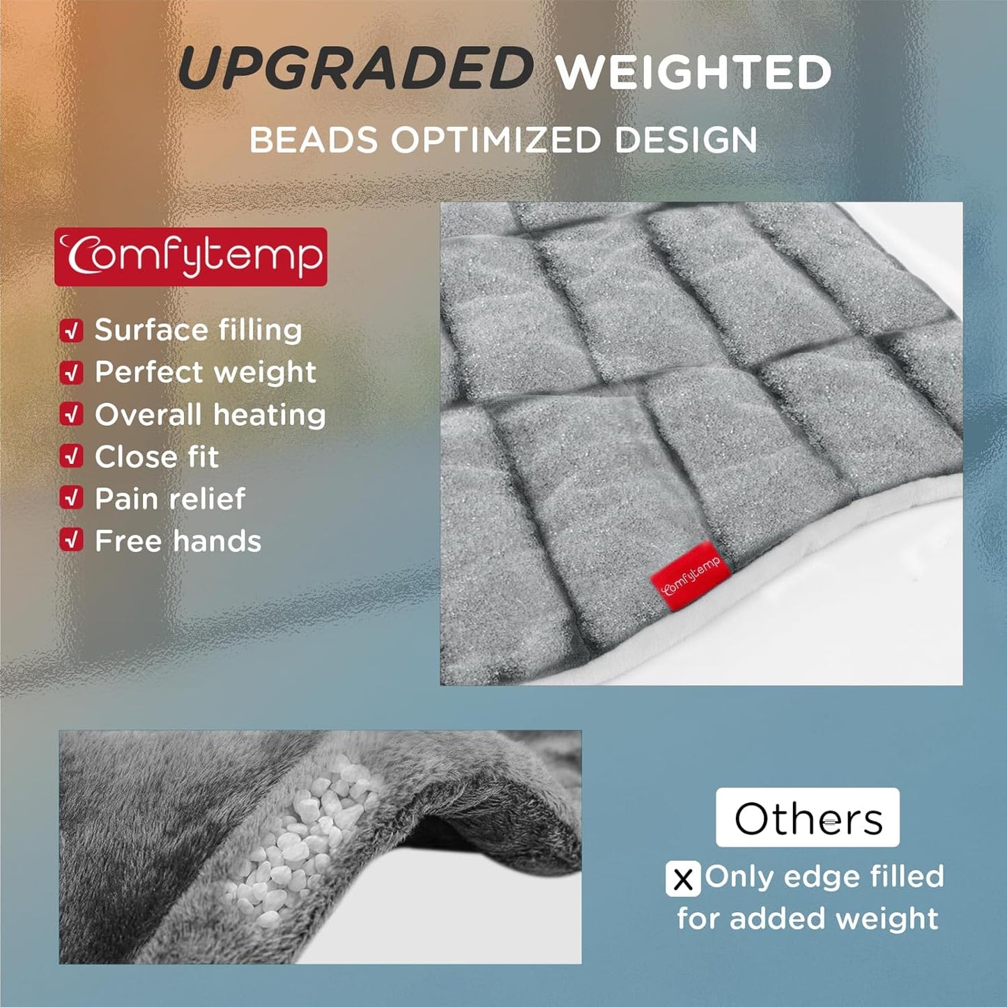 Comfytemp Heating Pad for Back Pain Relief, 22"x33" XXL Weighted Electric Neck Shoulders Heat Pad, 2H Auto-Off, Large Back Heated Wrap, Birthday Gifts for Women Men, Washable, Gray