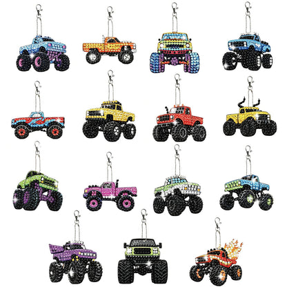 beinkmake 15Pcs Car Diamond Art Painting Keychains Kit Diamond Art Ornaments Double Sided Cool 5D Diamonds Key Rings for Adults DIY Gem Keychains for Beginners Craft Handmade Gifts