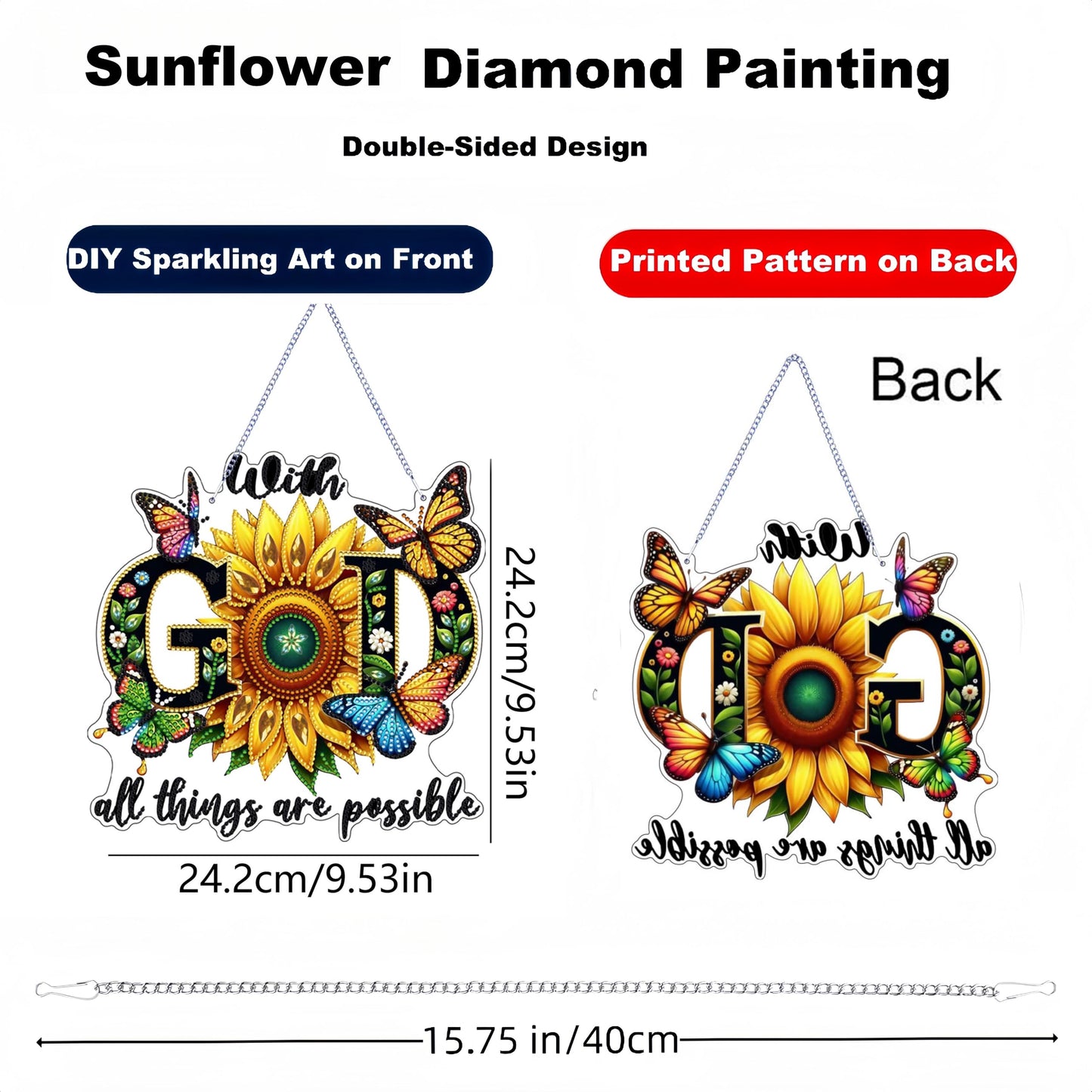 Zyvoreva DIY Sunflower Diamond Art Painting Kits for Adults, GOD Special Shape Double Sided Acrylic Rhinestone Painting, Window Wall Hanging Ornament Pendants for Home Garden Decor