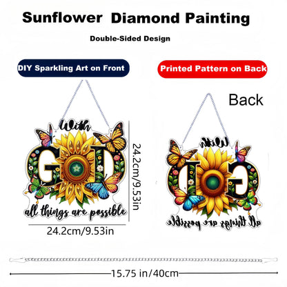 Zyvoreva DIY Sunflower Diamond Art Painting Kits for Adults, GOD Special Shape Double Sided Acrylic Rhinestone Painting, Window Wall Hanging Ornament Pendants for Home Garden Decor
