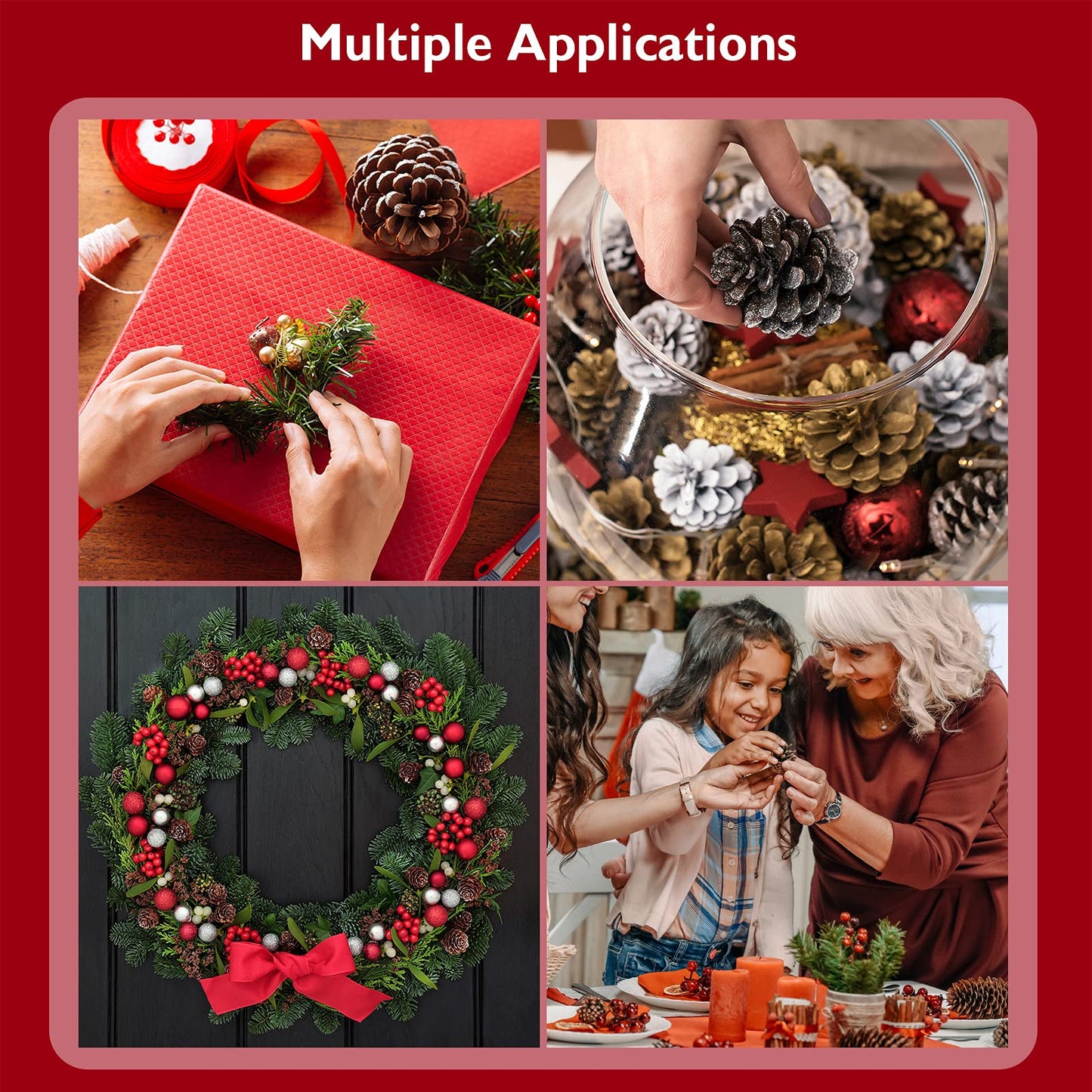 Fovths 232 Pieces Christmas Wreath Making Decoration Artificial Pine Cone Berry Set Pine Natural Pinecones Branches for Xmas Tree Ornament Home Fall Winter Christmas Party DIY