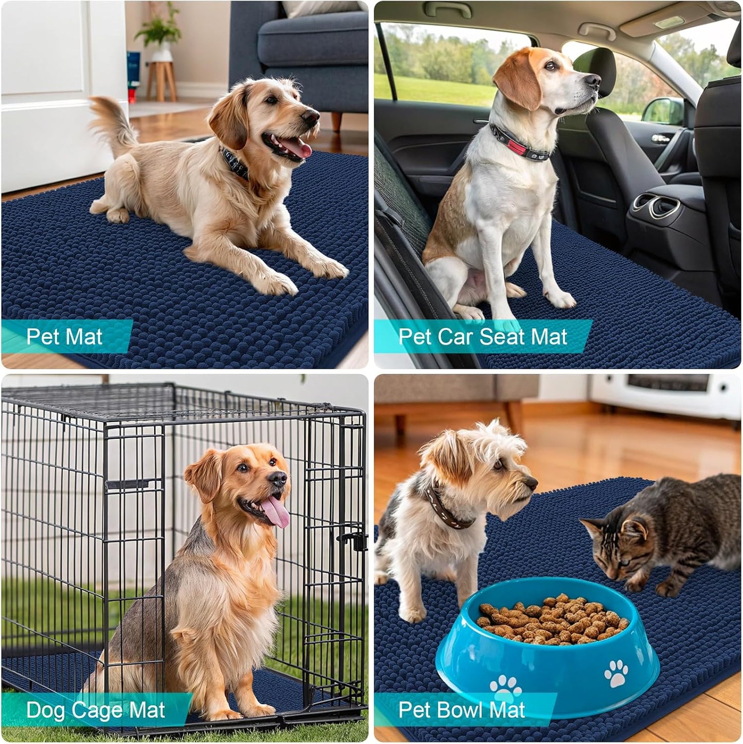 OLANLY Dog Door Mat - Absorbent Non-Slip Chenille Mat for Muddy Paws | 40x32, Dark Blue, Quick Dry