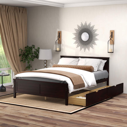 GOFLAME Full Size Bed Frame with 2 Drawers, Platform Bed with Solid Wood Headboard & Footboard, Wood Slats Support Mattress Foundation, Under Bed Storage, No Box Spring Needed, Easy Assembly, Espresso