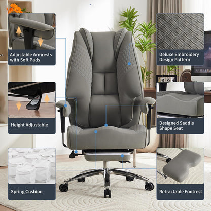 EXCEBET Big and Tall Office Chair 400lbs Wide Seat, Leather High Back Executive Office Chair with Foot Rest, Ergonomic Chairs Lumbar Support for Lower Back Pain Relief (Mesh Light Grey)