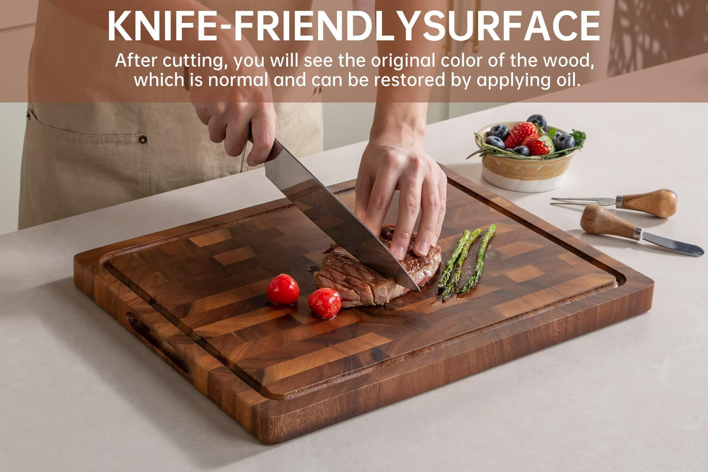 THETCHRY Walnut Wood Cutting Boards for Kitchen, End Grain Chopping Board Double Sided, Large Cutting Board with Handle, Charcuterie Butcher Block for Meal Prep & Serving with Gift Box, 17"×13"×1"